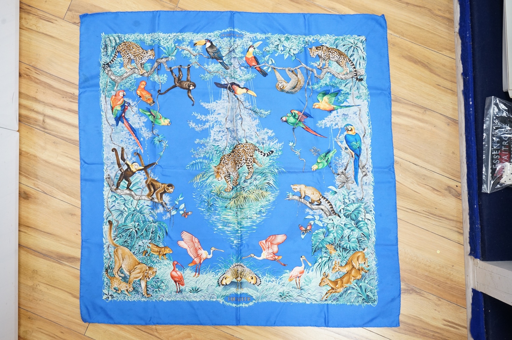 Two boxed Hermes silk scarves comprising ‘Real Escuela Andaluza del Arte Equestre’ and ‘Equateur’, with original boxes, together with four Hermes gentleman’s silk ties